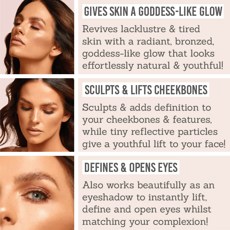 Bellamianta Illuminating Bronzing Powder Key Benefits - Gives skin a goddess-like glow, sculpts & lifts cheekbones, defines & opens eyes