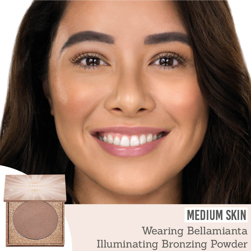 Bellamianta Illuminating Bronzing Powder on medium skin