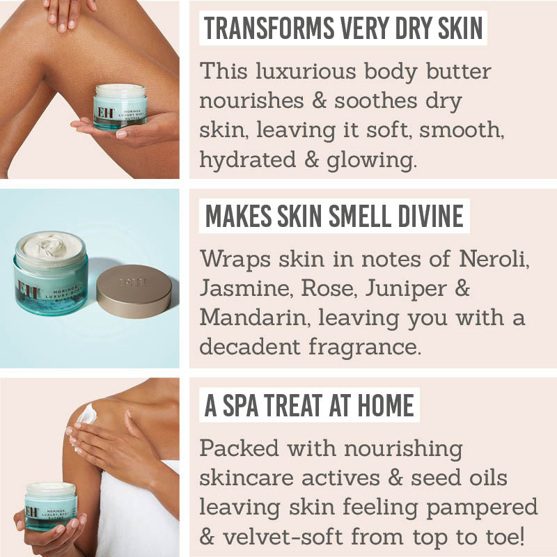 Emma Hardie Moringa Luxury Body Butter - Key Benefits: transforms very dry skin, makes skin smell devine, a spa treat at home 