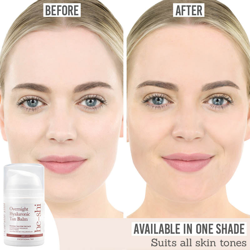 He-Shi Overnight Hyaluronic Tan Balm before and after results