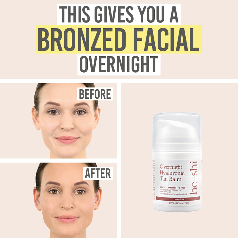 He-Shi Overnight Hyaluronic Tan Balm before and after results