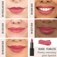IZI Beauty Empowered Lipstick in Fearless on different skin tones