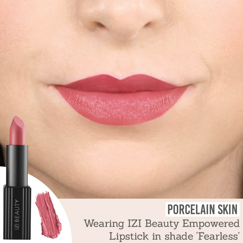 IZI Beauty Empowered Lipstick in Fearless on porcelain skin