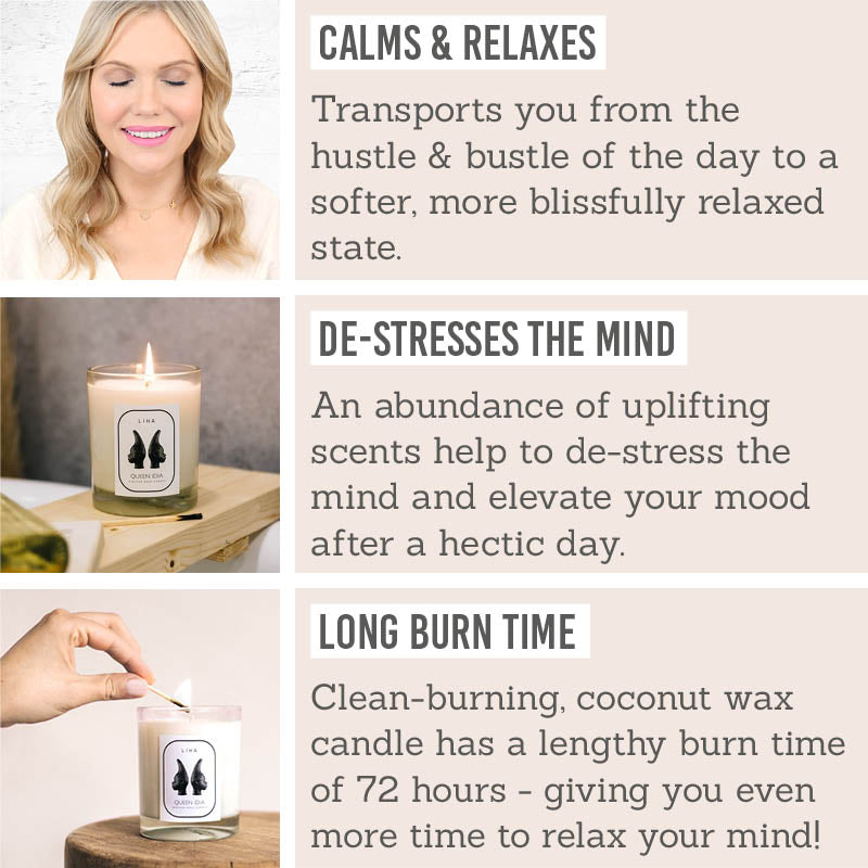 LIHA Queen Idia Candle - Key Benefits: calms & relaxes, de-stresses the mind, long burn time 