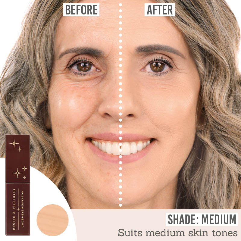 Love Katie Rested and Youthful Under-Eye Perfector before and after results on medium skin