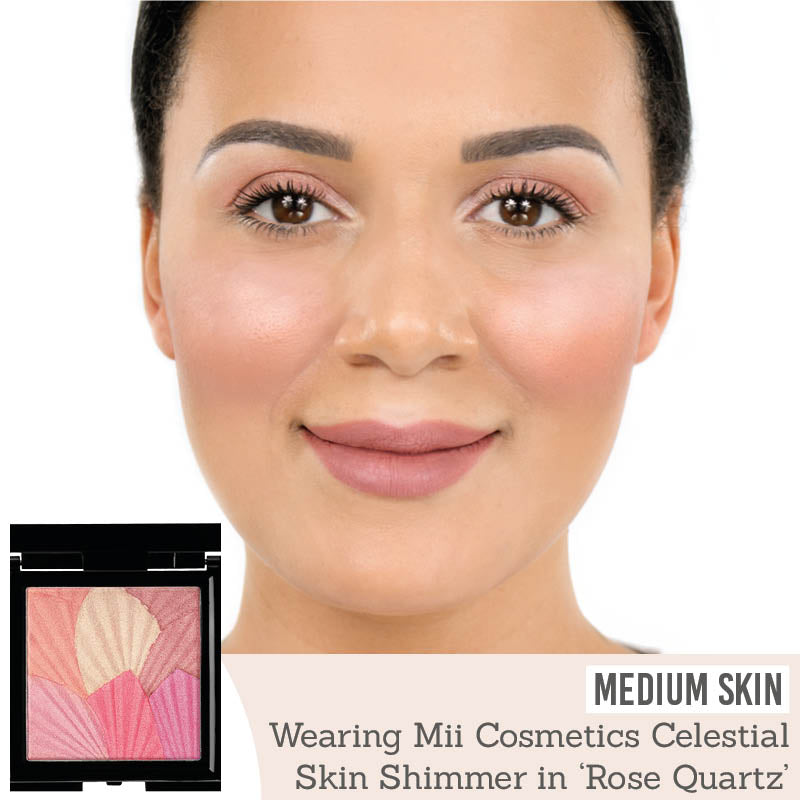 Mii Cosmetics Celestial Skin Shimmer in Rose Quartz on medium skin