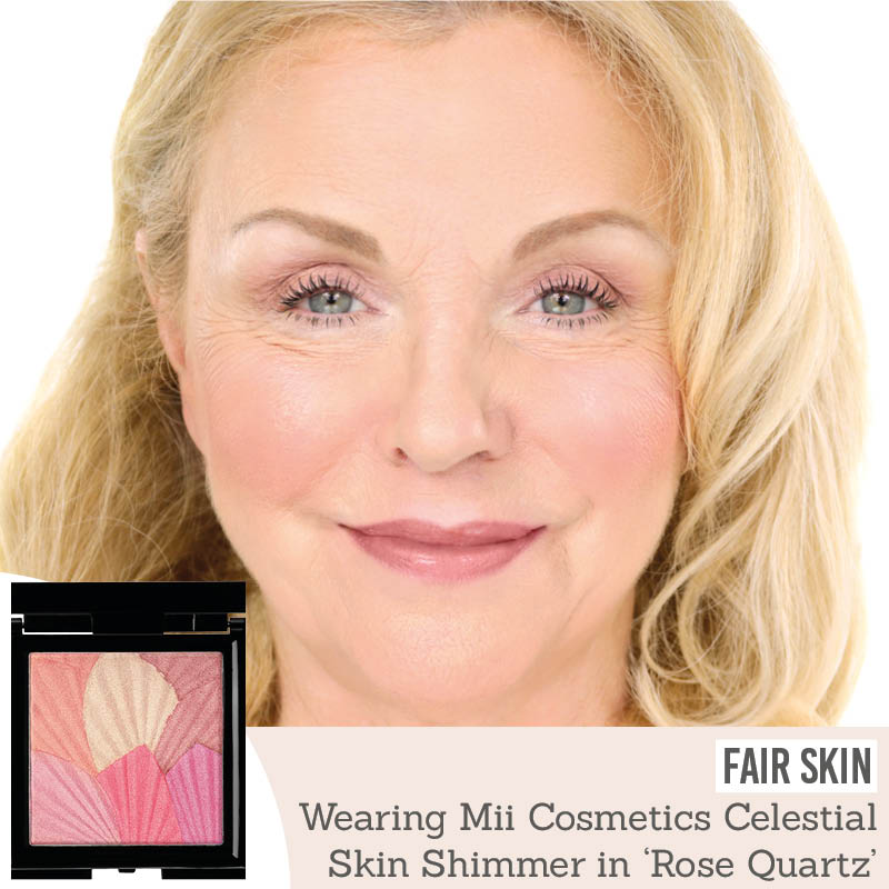 Mii Cosmetics Celestial Skin Shimmer in Rose Quartz on fair skin