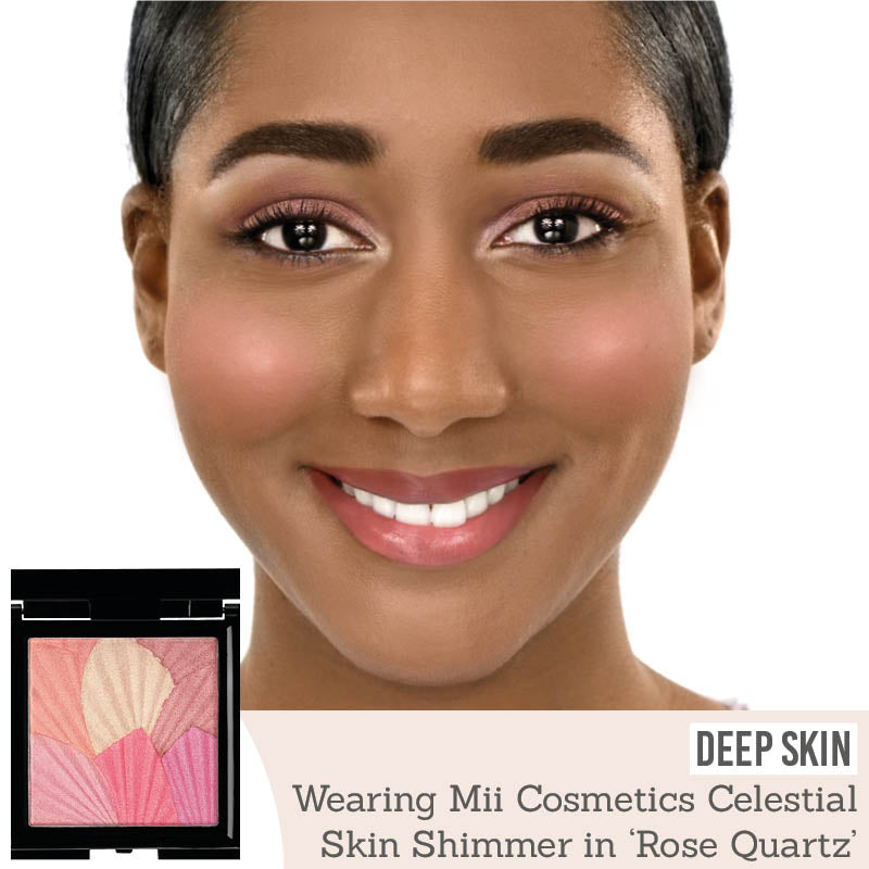 Mii Cosmetics Celestial Skin Shimmer in Rose Quartz on deep skin