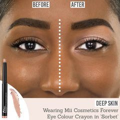 Mii Cosmetics Forever Eye Crayon in Sorbet before and after results on deep skin