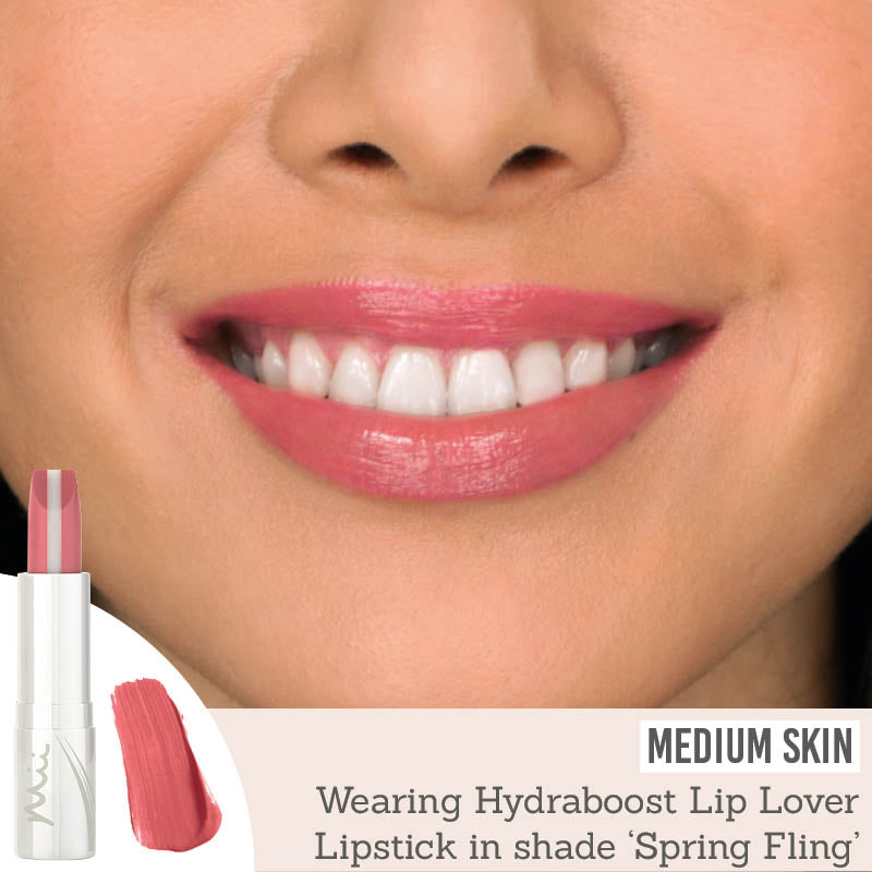 Mii Cosmetics Hydraboost Lip Lover Lipstick in Spring Fling on medium skin