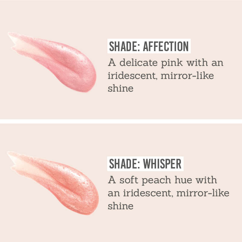 Nude Envie Lip Gloss in Affection & Whisper shade descriptions