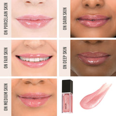 Nude Envie Lip Gloss in Affection on different skin tones