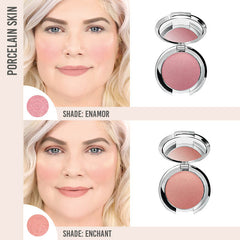 Nude Envie Powder Blush in Enamor and Enchant on porcelain skin