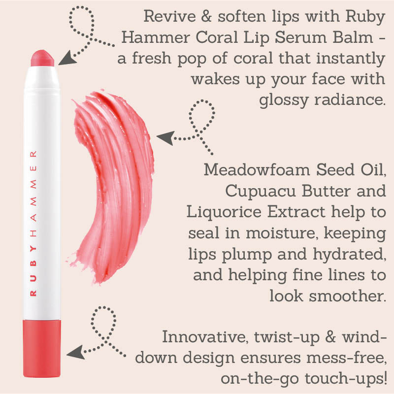 Ruby Hammer Coral Lip Serum Balm features