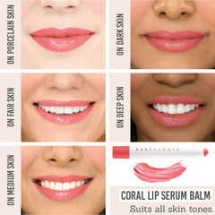 Ruby Hammer Coral Lip Serum Balm on different skin tones