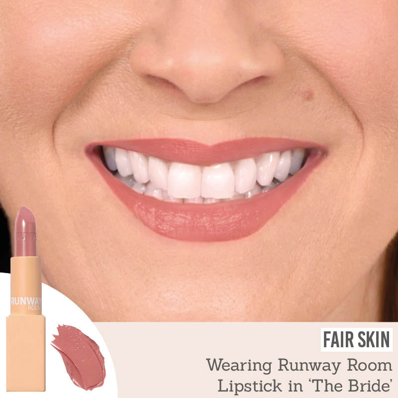 Runway Room Cosmetics Lipstick in The Bride on fair skin