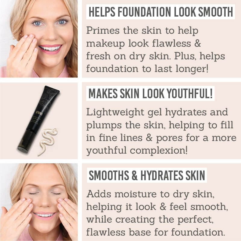 Senna Moisture drop primer - Key Benefits: helps foundation look smooth, makes skin look youthful, smooths & hydrates skin