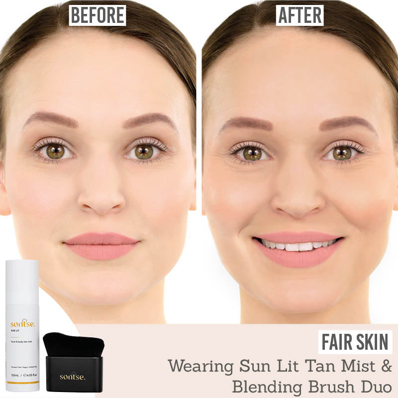 Sontse Sun Lit Face & Body Tan Mist & Blending Brush Duo on fair skin