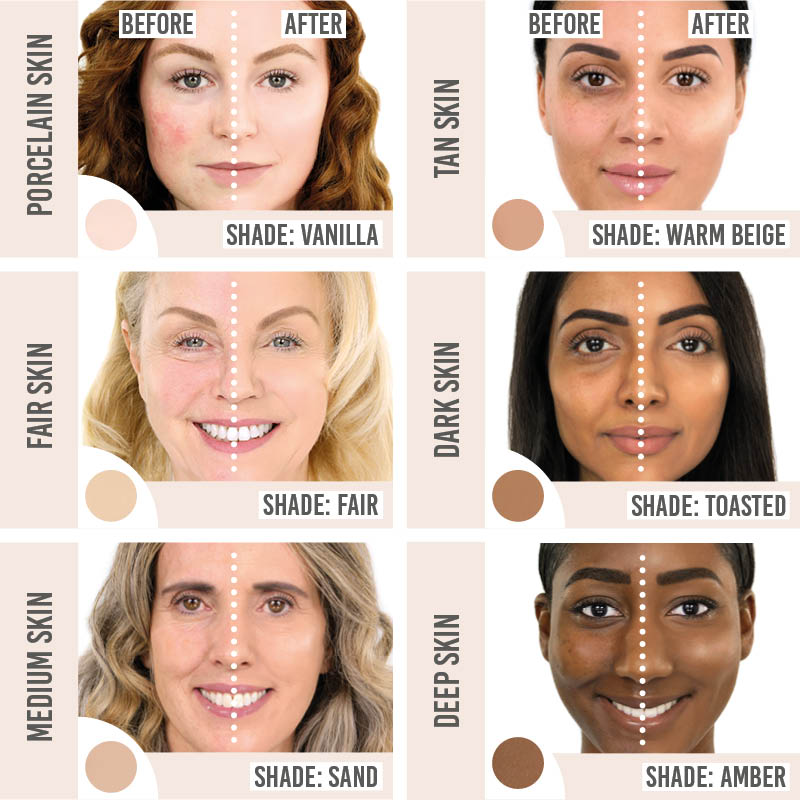 SOSU Cosmetics CC Me In SPF45 Foundation on different skin tones