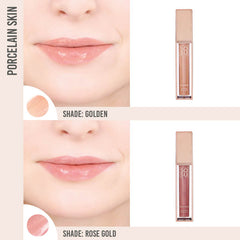 SOSU Shimmer Lip Glaze Duo on porcelain skin
