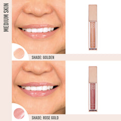 SOSU Shimmer Lip Glaze Duo on medium skin