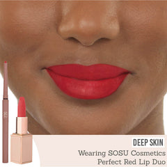 SOSU Perfect Red Lip Duo on deep skin