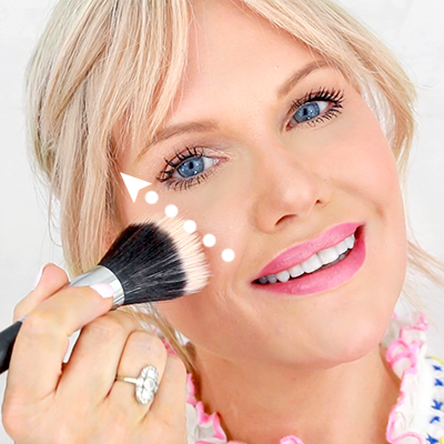 Use large circular motions & dust over cheek bones