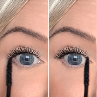Hold the wand vertically & coat the outer & inner lashes